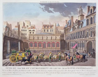 Hellig fest og kroning av Deres Keiserlige Majesteter, utsikt over Place de Grève og Hôtel de Ville, gravert ved Gauthier, utgitt 1806